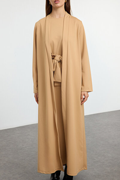 Trendyol Modest Knitted Mink Cardigan and Gown Set - Belt Detail Tctaw25Us00122