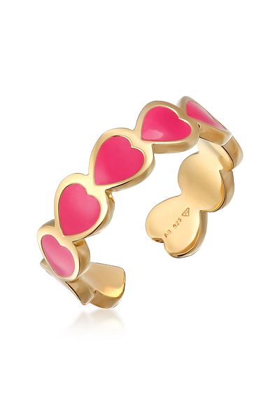 ELLI Ring Ladies Heart Love Design Open With Enamel In 925 Sterling Silver Gold Plated