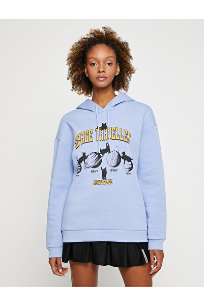 Koton Oversize mikina s kapucí a potištěným dlouhým rukávem