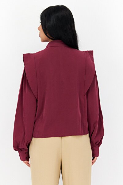 s.Oliver Women Spread Collar Long Sleeve Plain Blouse, Maroon