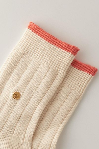 Katia&Bony Ecru-Coral Colored Women's Plaid Socks with Stripe