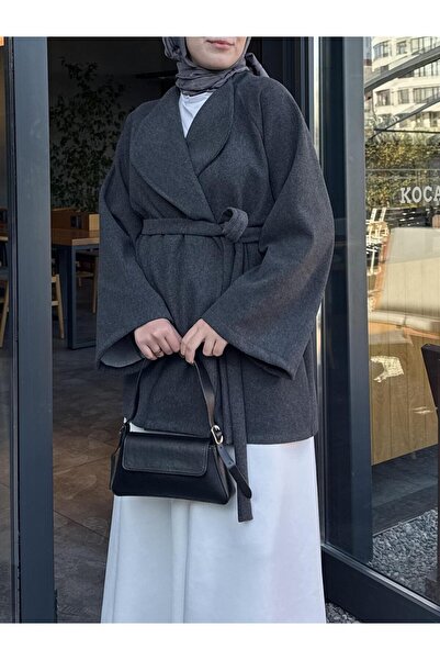 CHUL Antrasit Bomber Kemerli Kaşe Ceket - Geniş Beden Aralığı