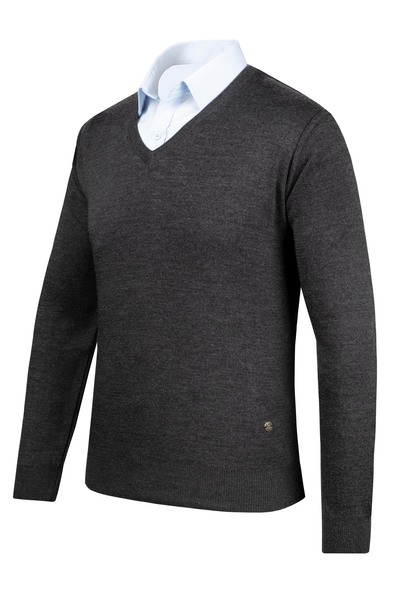 Çizgi Triko Men's Striped Knitwear Sweater - V-Neck, Patterned Sleeves and Waist Elastics, Classic Fit -4241Db