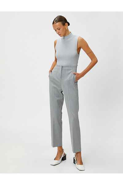 Koton High Waist Fabric Trousers with Stitching Detail