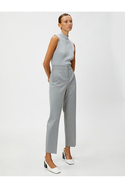 Koton High Waist Fabric Trousers with Stitching Detail