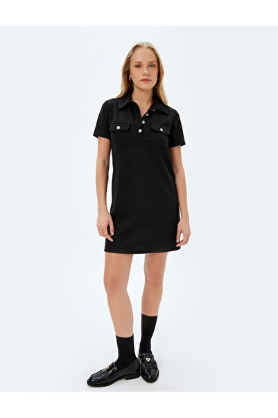 Koton Polo Yaka Elbise Mini Boy A Kesim Kısa Kollu İnci Düğme ve Cep Detaylı