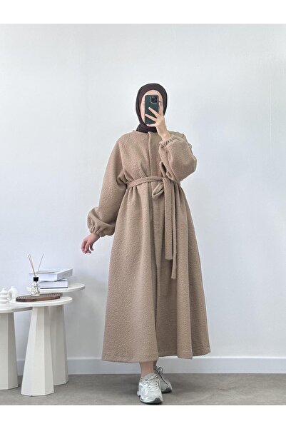 CHUL Sütlü Kahve Buklet Kloş Kaban - Geniş beden Aralığı