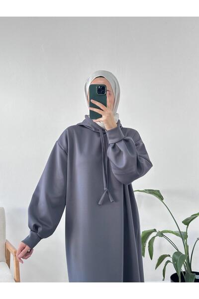 CHUL SCUBA VOLANLI SWEAT ELBİSE -FÜME - GENİŞ BEDEN ARALIĞI