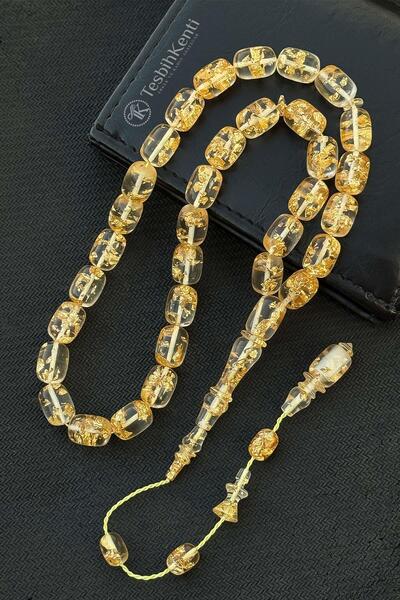 TESBİHKENTİ Usta İşçilikli Altın Varaklı Kapsül Tane Uçak Camı Tesbih