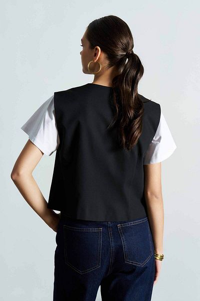 Merve DAĞLI Cıntyha Short Black Vest - Buttoned