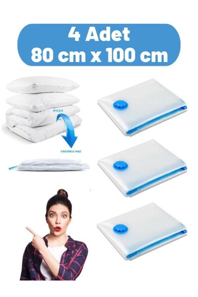 MERT AMBALAJ ÜRÜNLERİ 4Pcs (80*100)Cm Vacuum Storage Bags Quilt Storage Bags Suitcase Organizer Wardrobe Organizer Vacuum Bag