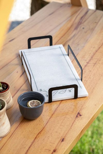 Rarart Concept Botanica Metal & Marble Stylish Presentation and Serving Tray - Linear Leaf
