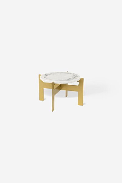 Rarart Concept Gold Metal Dekoratif Mini Sehpa - Yüksek Sunum Standı - Ince Desen Bloem