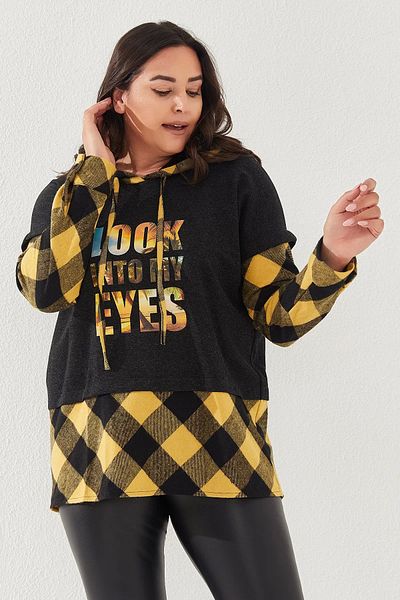 Lady Majestic Plaid Oversize Hooded Plus Size Woven Sweatshirt