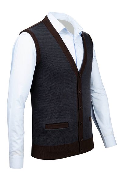 Çizgi Triko Stripe Knitwear Ανδρικό γιλέκο με λαιμόκοψη V με κουμπιά με μοτίβο από ατσάλι πλεκτό Classic Fit 5014LB