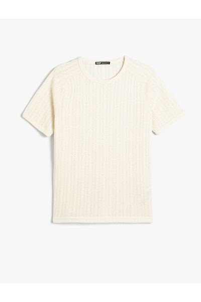 Koton Kurzärmliges, durchbrochenes T-Shirt mit Rundhalsausschnitt aus Baumwollmischung