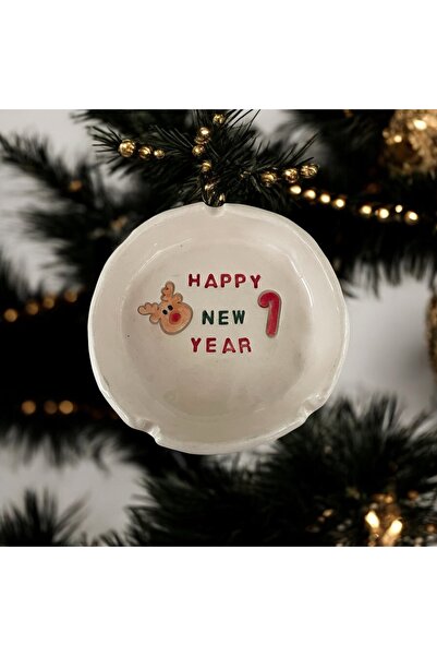 HAB TRADE Yılbaşı İçin Happy New Year Yazılı El Yapımı Seramik Küllük