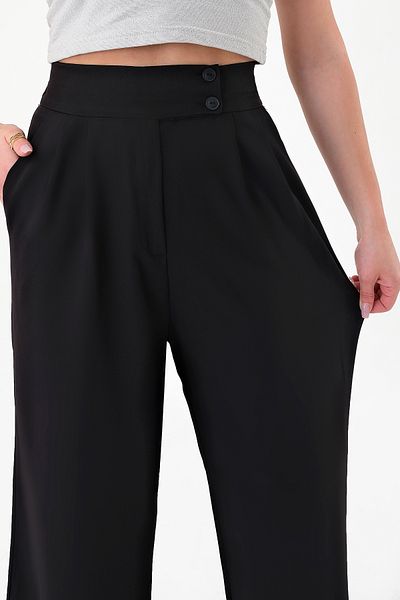 Hazel Women's Black Palazzo Trousers - Double Button