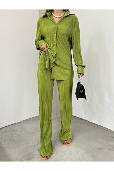 Asil Acar Home Special Women's Off-Shoulder Loose Shirt and Slit Detail Spanish Leg Trousers for the Fame