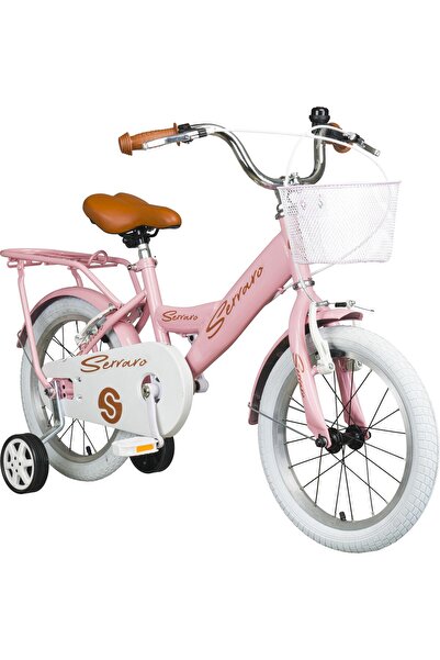 Serraro 16 Jant Çocuk Bisikleti Özel Seri Beyaz Teker Kılasik Pembe Kahve Çamurluk Ve Sepetli Lüks
