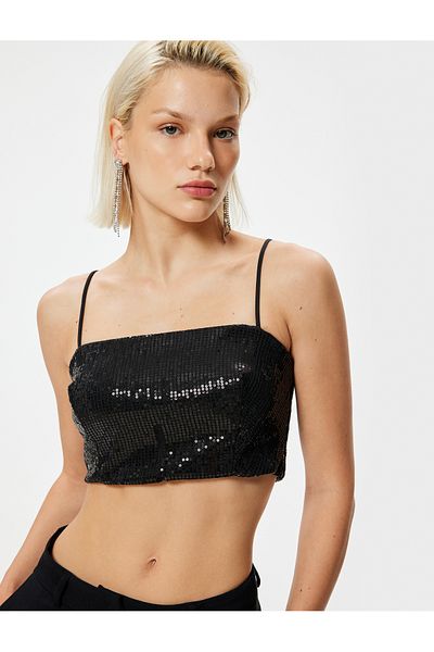 Koton Slim Fit Crop Bluse mit Seilträger - Pailletten Pailletten
