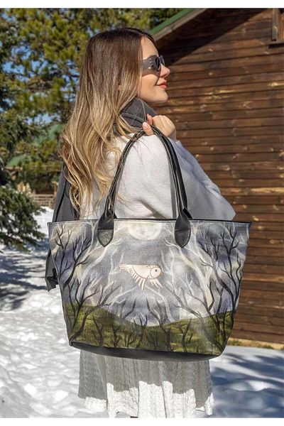 Dogo Women's Vegan Leather Gray Shoulder Bag - the Night Is Dark Design