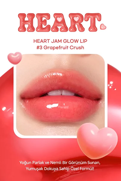 PERIPERA Peripera Heart Jam Glow Lip - Intense Moisturizing and Bright Finish Balm (3 Grapefruit Crush)