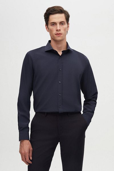 D'S Damat Πουκάμισο Ds Damat Slim Fit Navy/Μπλε Ιταλικό πέτο Easy-Iron 2 τεμαχίων