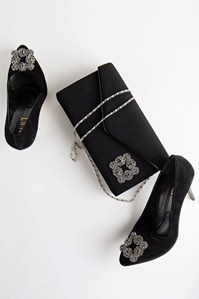 GULT Ženske štikle 7 cm crne Antilop Sa kamenim detaljima Torba kombinacija s...