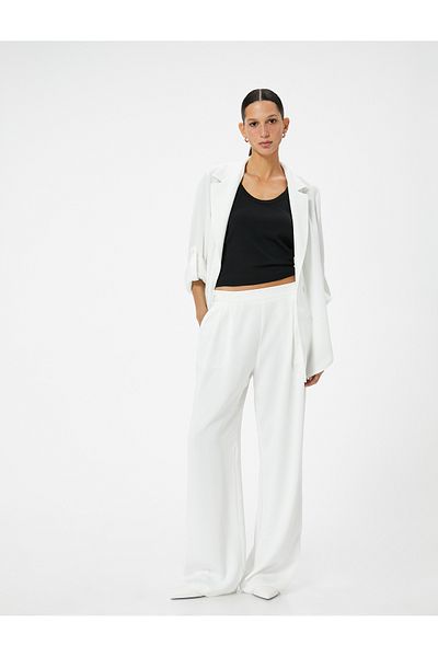 Koton Cotton Blazer Jacket - Double Breasted, Buttoned and Folded Sleeves