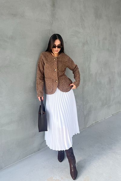 Seda Yalçın Atelier Fusta albă din satin plisată de lungime midi