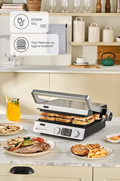 Karaca Compact Steel Pro Sear and Grill Inox 2007 Izgara ve Tost Makinesi 2000 W 6 Dilim Kapasiteli