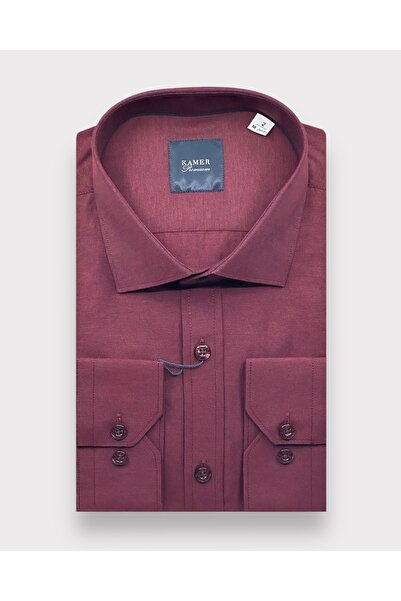 KAMER ERKEK REGULAR FIT UZUN KOL KLASİK YAKA DÜZ BORDO GÖMLEK 3770R