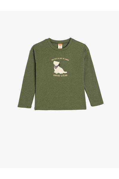Koton Tricou cu mânecă lungă cu imprimeu pentru câini, bumbac texturat