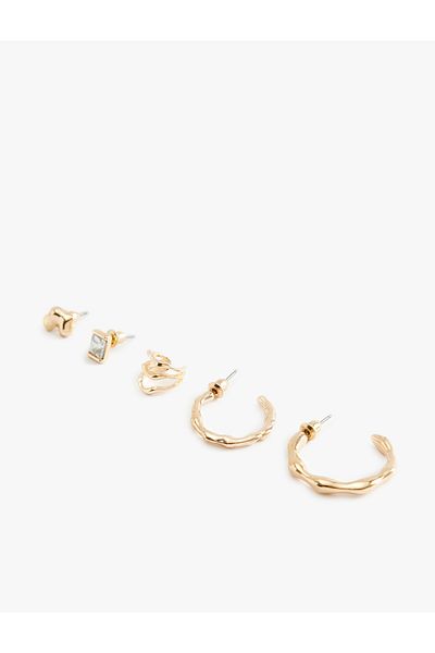 Koton Stone Detailed Hoop and Cartilage Earrings Set