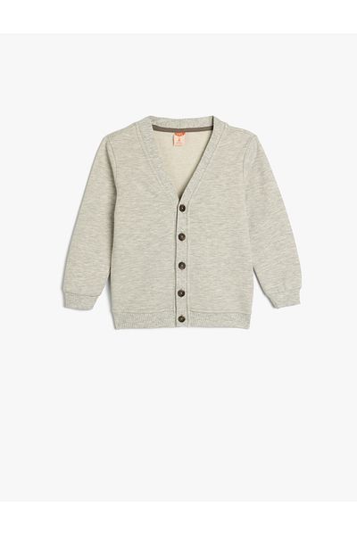 Koton V-Neck Button Detailed Long Sleeve Cotton Raised Basic Cardigan