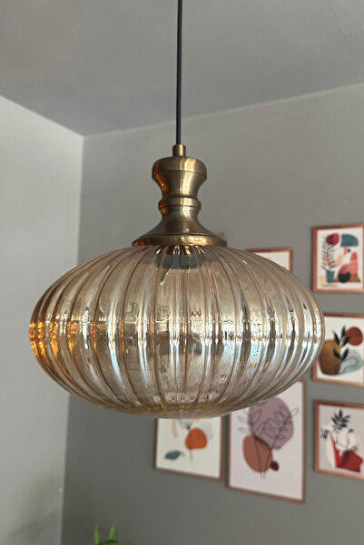 Bamyum Elegant Cam Tekli Bal Rengi Avize Eskitme Knob Başlık Sarkıt Lamba Restoran Salon Aydınlatma