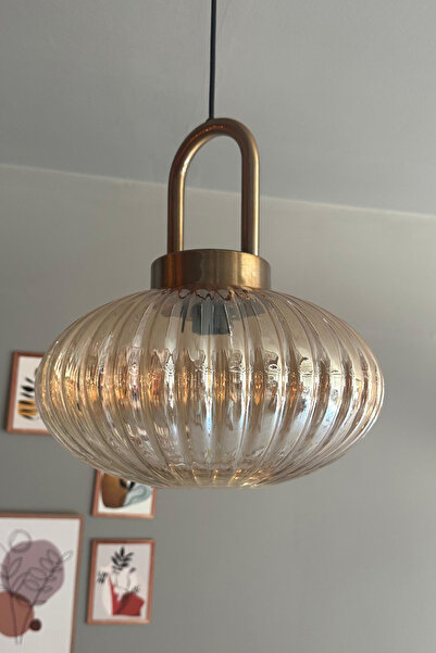 Bamyum Elegant Cam Tekli Bal Rengi Avize Eskitme Kilit Başlık Sarkıt Lamba Re...