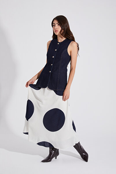 ONE8 Kapalı Yaka Önü Düğmeli Denim Kot Uzun Yelek