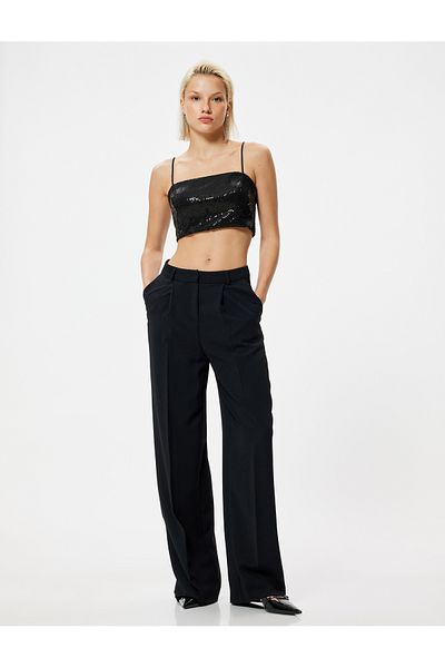 Koton Slim Fit Crop Bluse mit Seilträger - Pailletten Pailletten
