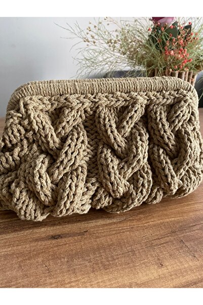 MAAR Ev Concept Saç Örrgüsü Bej Renk Burslu El örgü Çanta