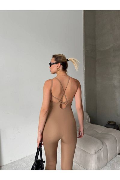 TÜKATO Γυναικεία κολάν γιόγκα Coffee Color - Με χαμηλή πλάτη και συσφιγκτικό χιαστί λουράκι