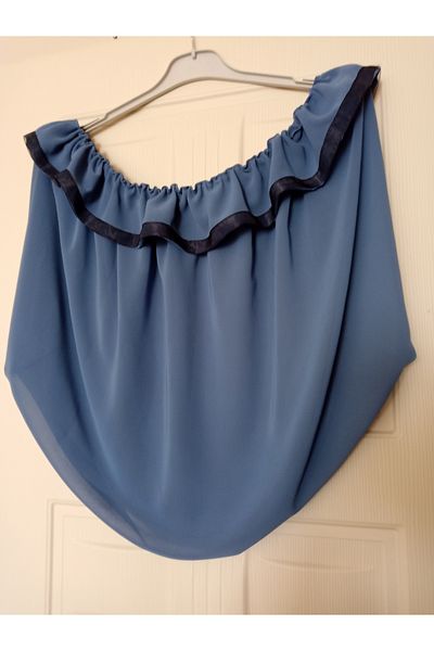 KobalBusiness Lattice Tulle- Multi Chiffon Blue Gray 185 cm Model with Circumferential Black Organza Ribbon.