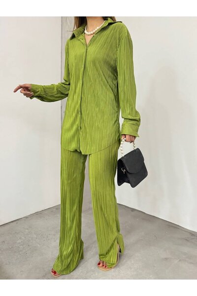 Asil Acar Home Special Women's Off-Shoulder Loose Shirt and Slit Detail Spanish Leg Trousers for the Fame