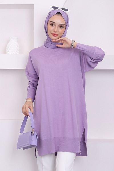 İmajButik Lilac Crew Neck Mercerized Casual Knitwear Tunic