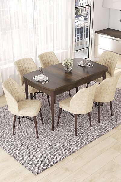 Canisa Concept Nef Serisi 70x114 Açılabilir Mdf Barok Ahşap Desen Masa Takımı...