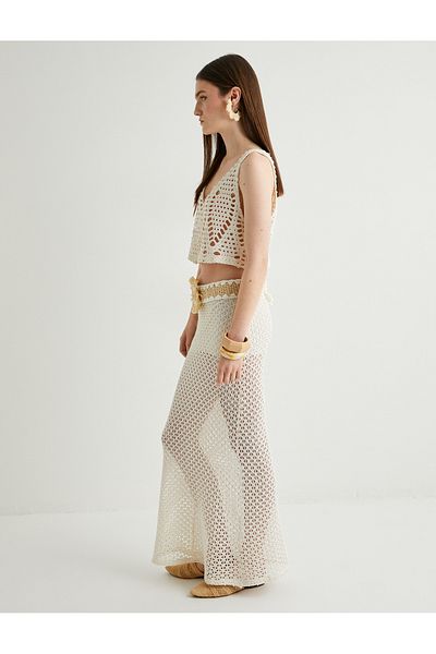 Koton X Melis Ağazat - Long Crochet Vest Openwork Short Lined
