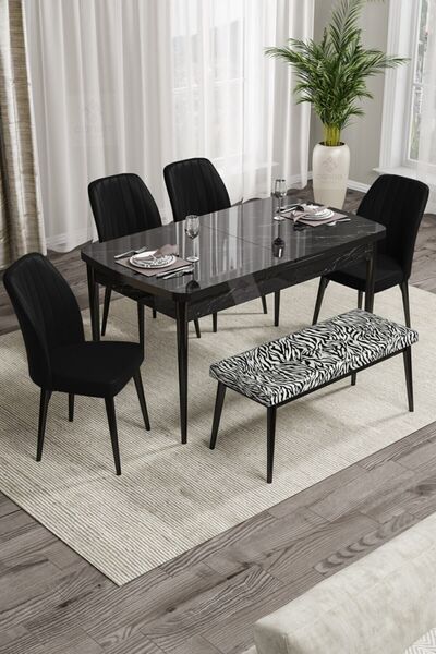 Canisa Concept Rio Serisi Zebra Bench'li Siyah Mermer Desenli Mdf Mutfak Masa...