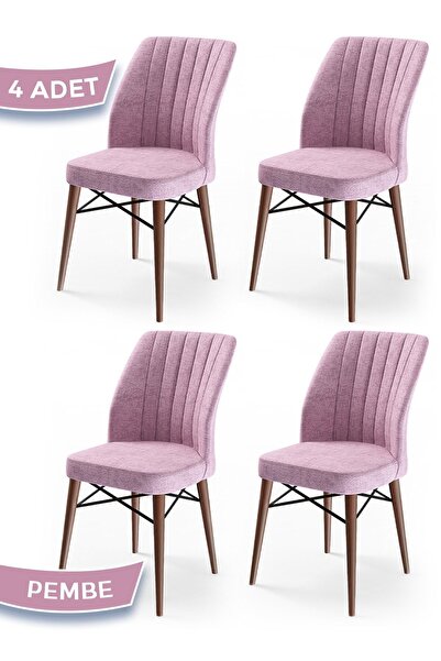 Canisa Concept Flex Serisi, Pembe Sandalye, Ceviz Gürgen Ayaklı 4 Adet Sandalye
