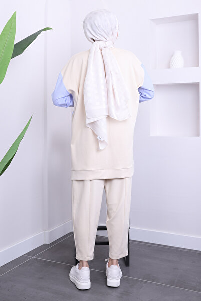 İmajButik Cream Shirt Garnished Pants Suit